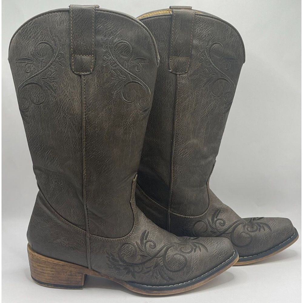 Roper Women's Riley Swirl Boots Size 7.5‎ Gray Faux Leather 09-021-0191-3090